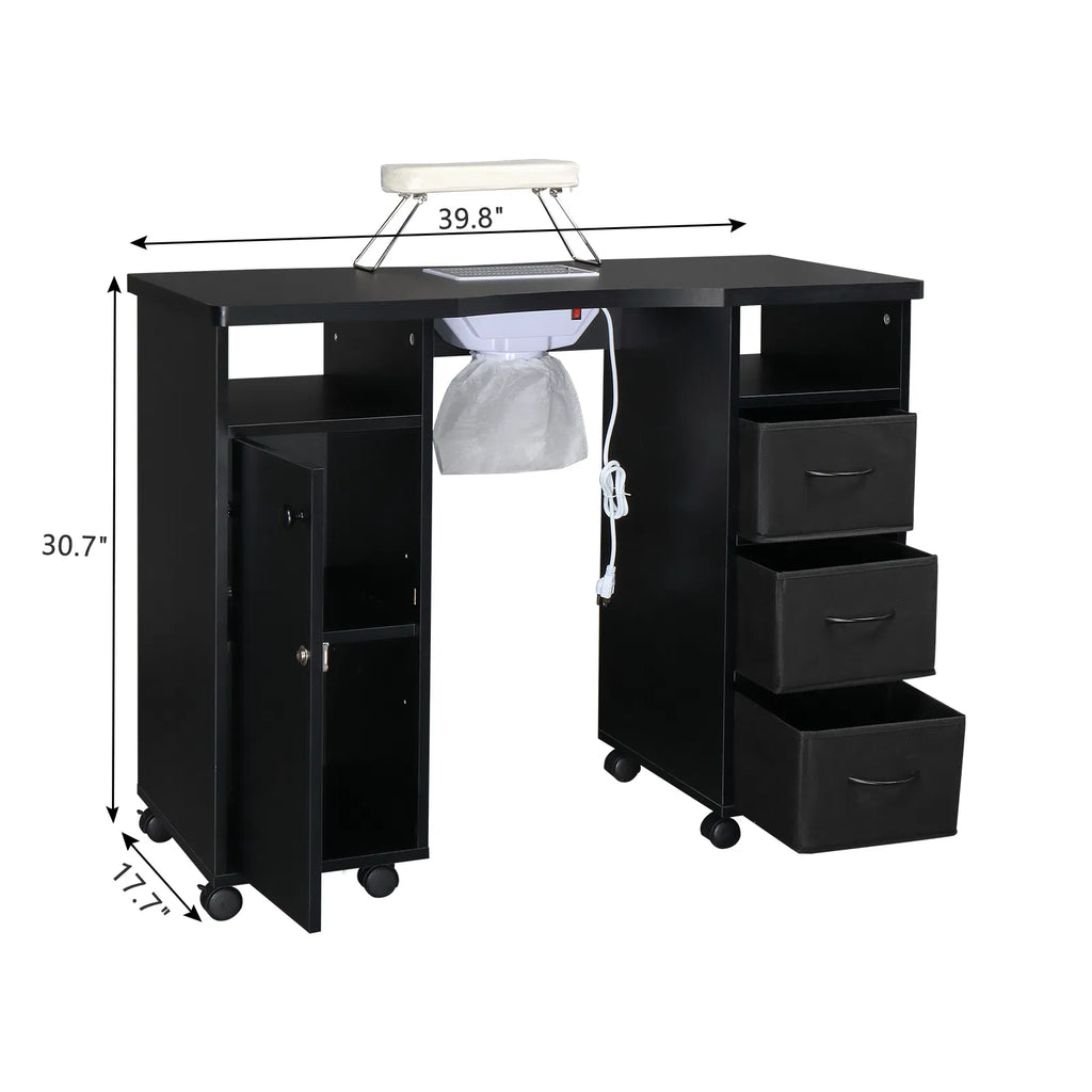 Rolling Manicure Table with Built-In Fan, Double Cabinet and 3 Drawers – image 14