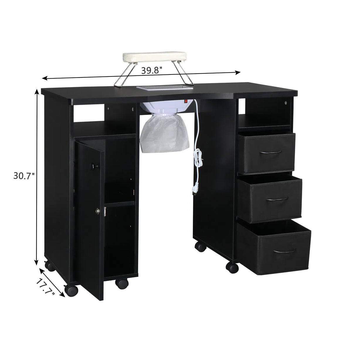 Rolling Manicure Table with Built-In Fan, Double Cabinet and 3 Drawers – image 14
