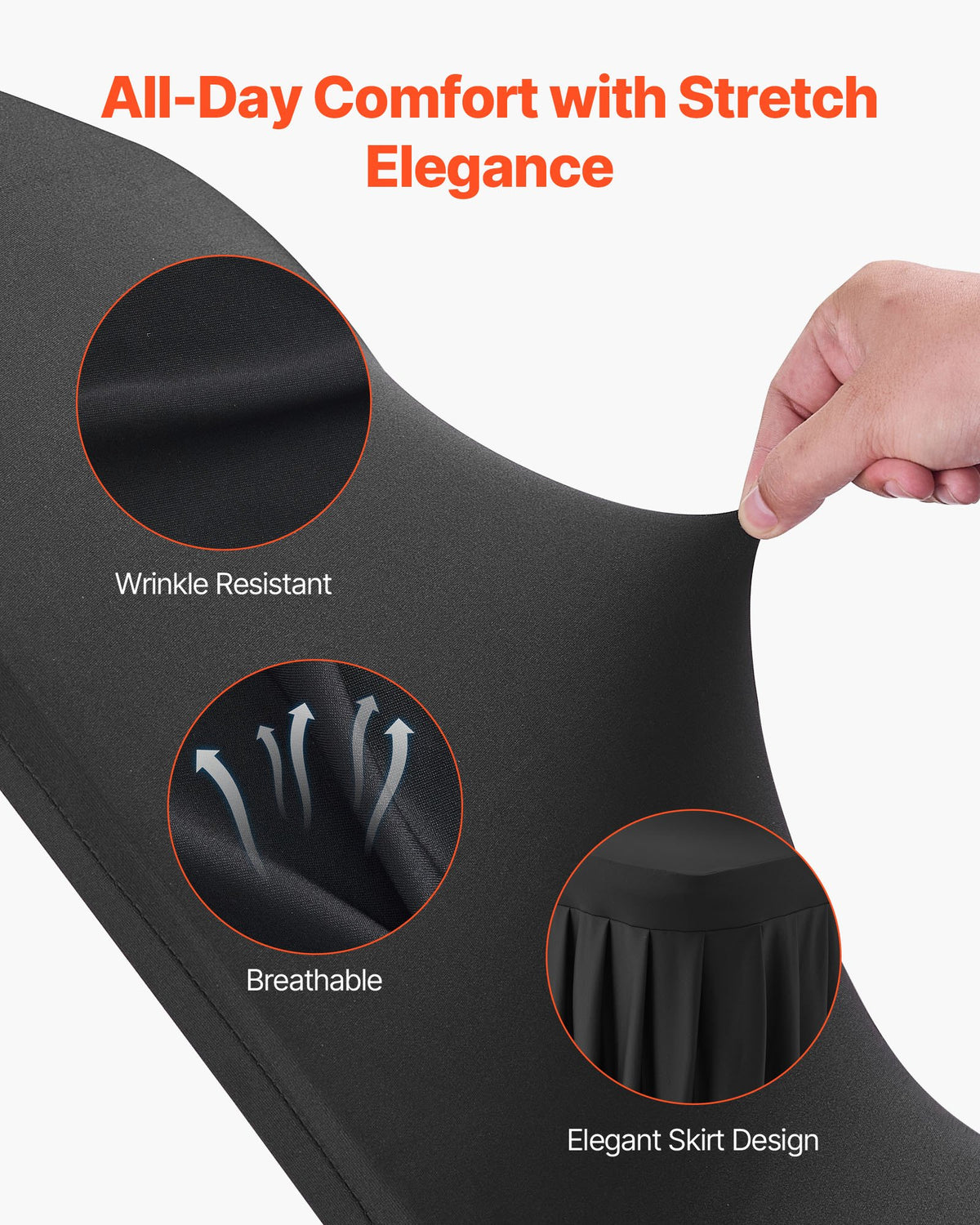 Black Stretch Spandex Chair Covers for Events, 30 Pack – image 3