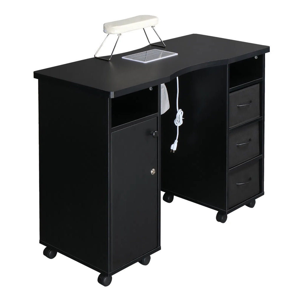 Rolling Manicure Table with Built-In Fan, Double Cabinet and 3 Drawers – image 11