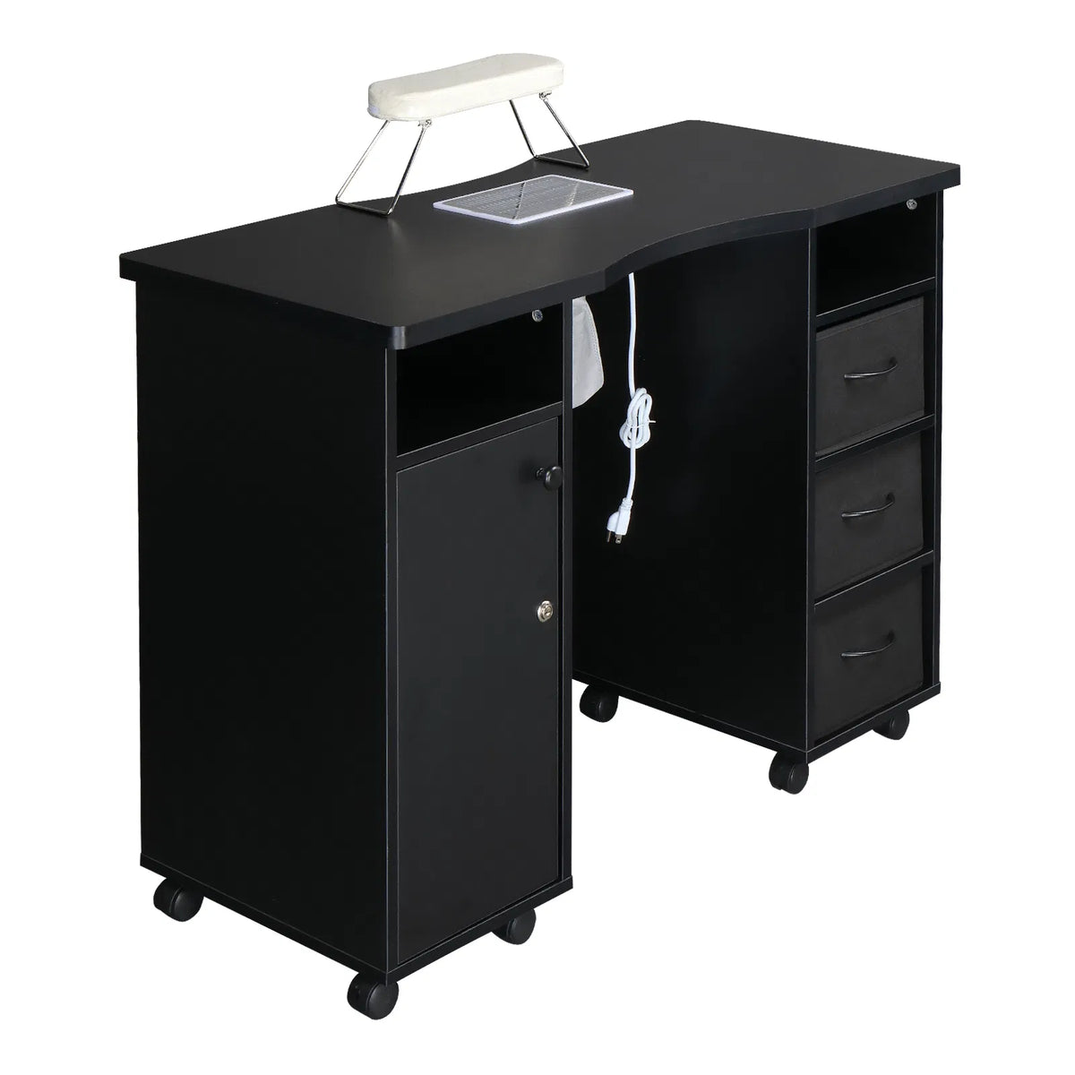 Rolling Manicure Table with Built-In Fan, Double Cabinet and 3 Drawers – image 11
