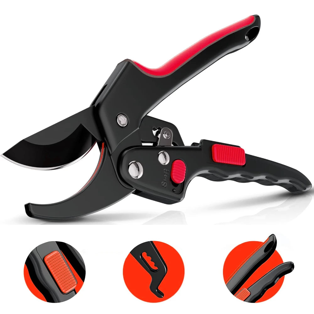 Ratchet Pruning Shears - Heavy Duty 3x Power Garden Pruner, SK5 Blade