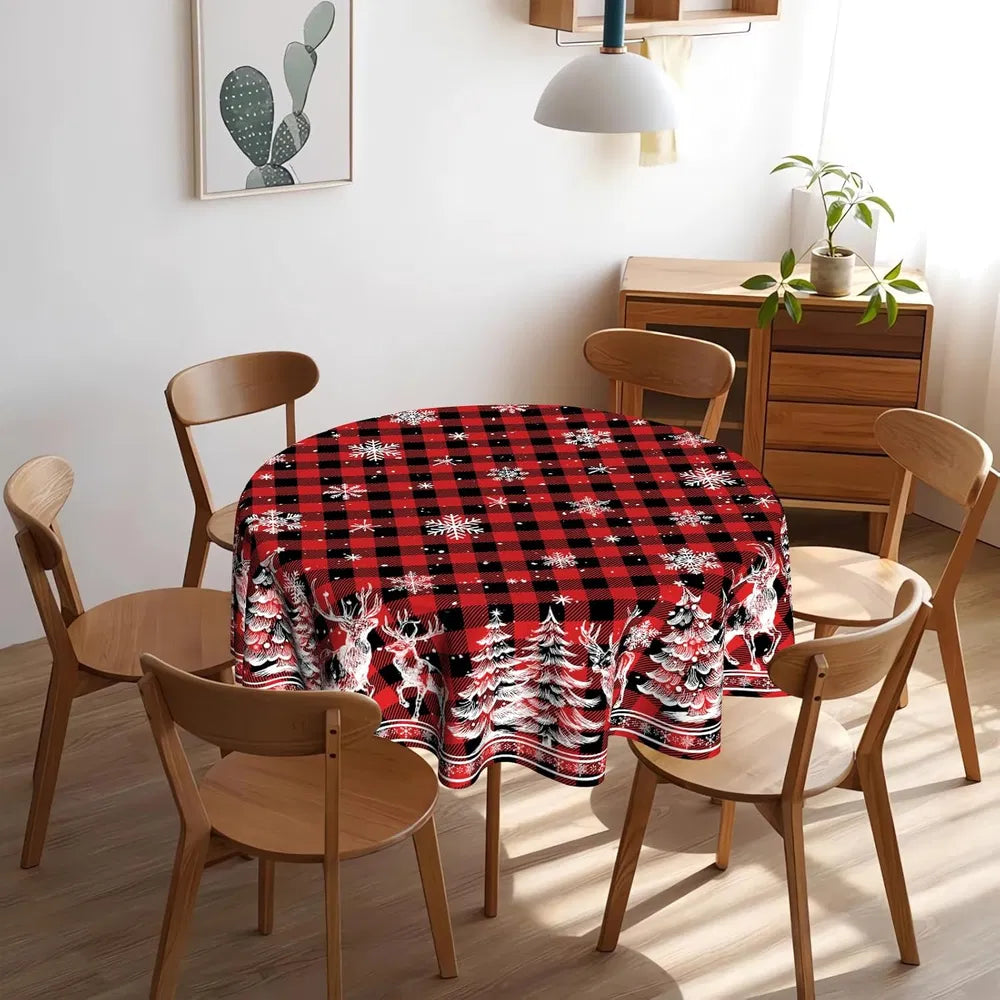 Christmas round Tablecloth 60 Inch, Holiday Print Table Cover