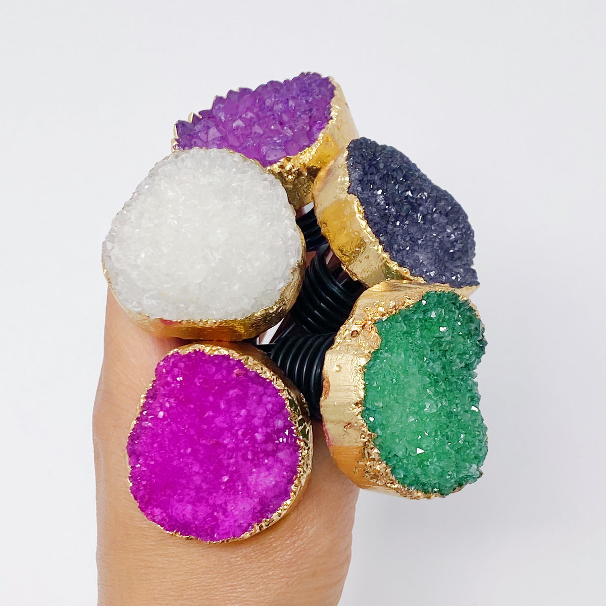 Natural Stone Wine Stopper – Raw Crystal with Gold Edge – image 8