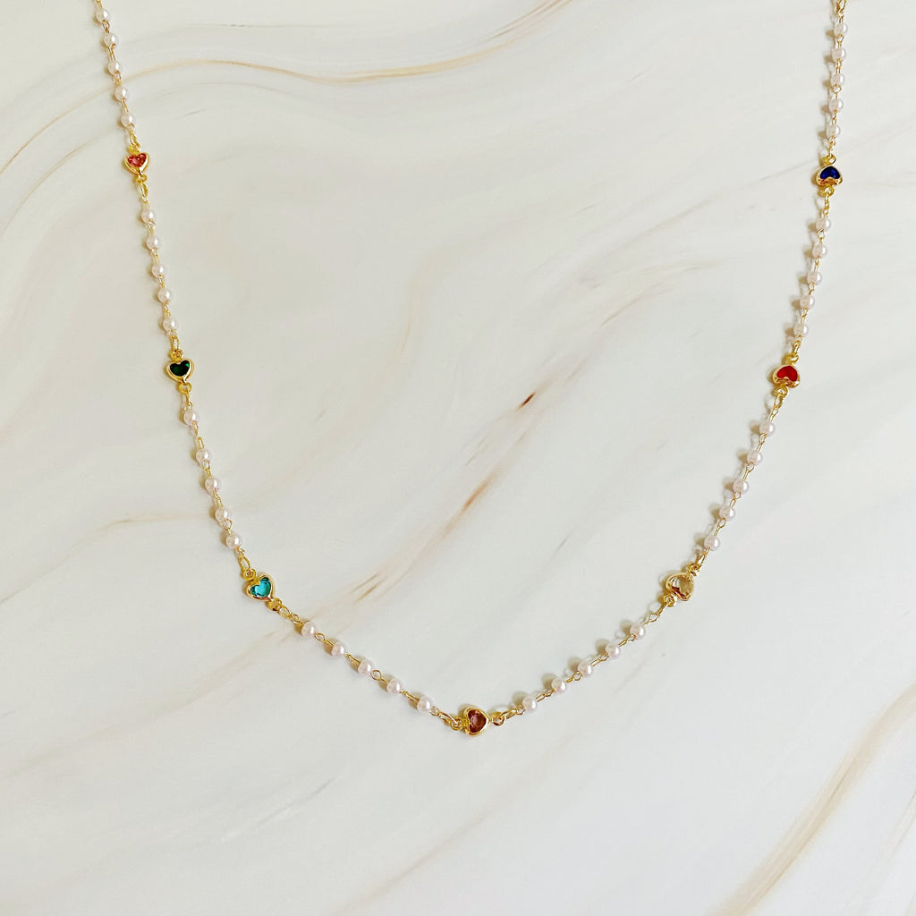 Pearl Chain Necklace – Mini Heart Accents, 16 in – image 2