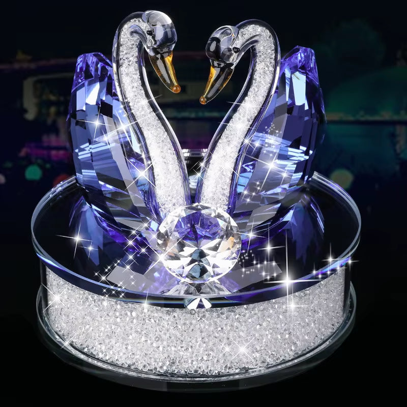 Crystal Swan Couple Figurine with Base, Handmade Glass Gift – image 3