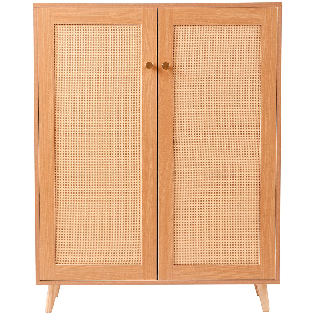 Rattan Shoe Cabinet, 5-Tier Entryway Storage with 2 Doors, 40 in