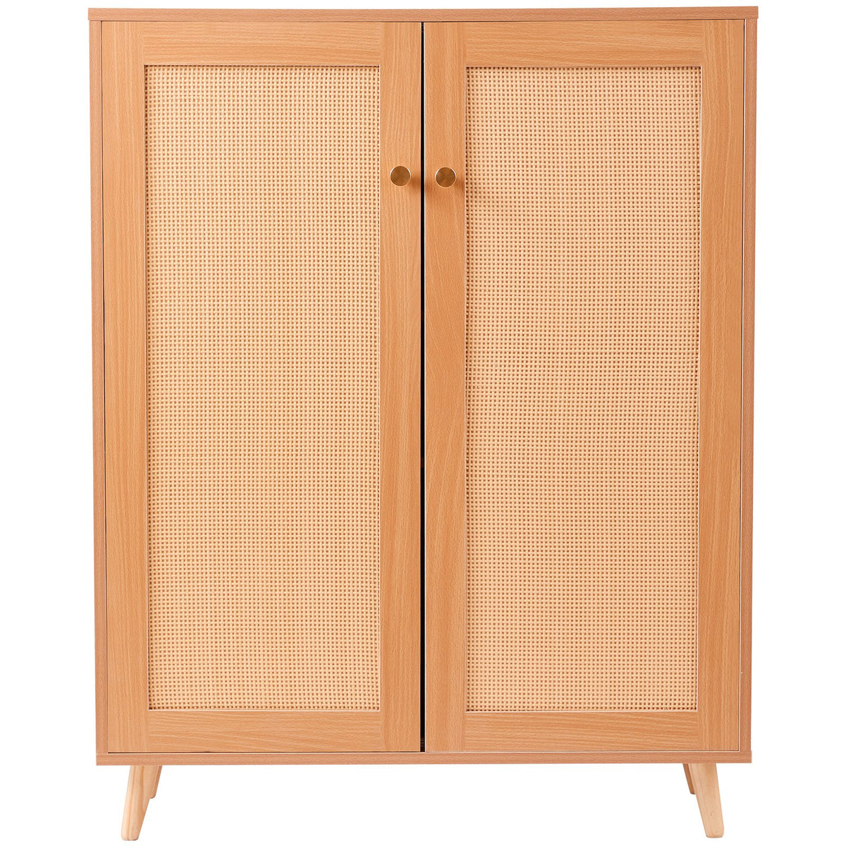 Rattan Shoe Cabinet, 5-Tier Entryway Storage with 2 Doors, 40 in