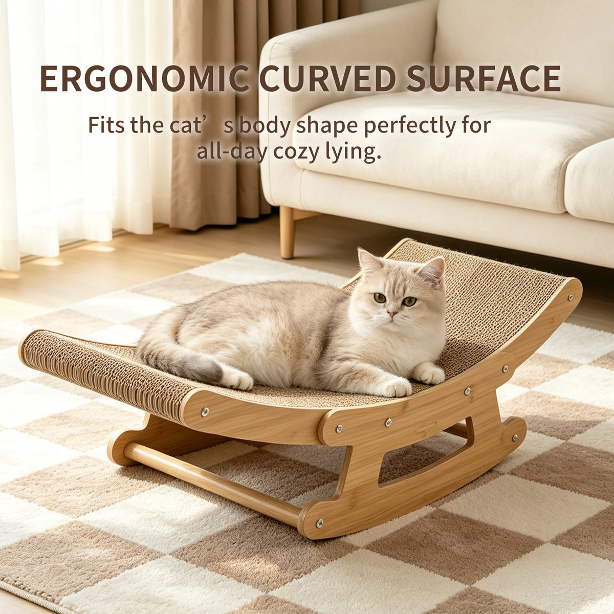 Cat Rocking Scratcher Chair – Wooden Lounge Bed – image 5
