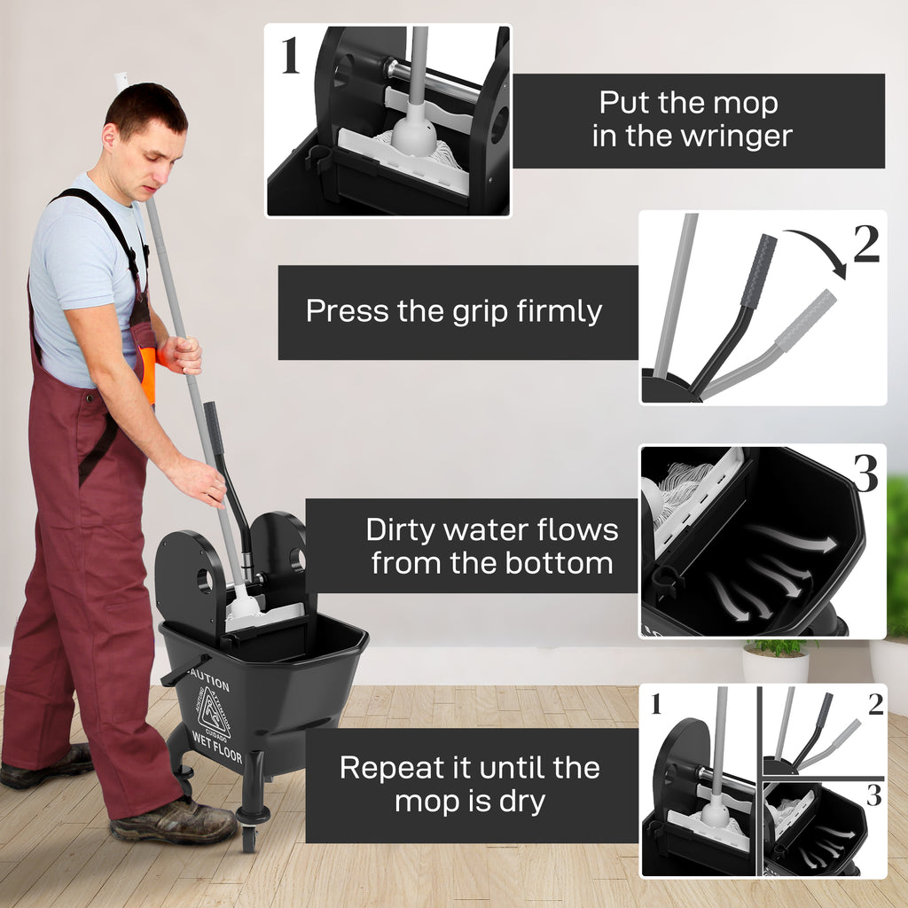 Mop Bucket with Down-Press Wringer on Wheels, 27.5 Qt with Mop – image 5
