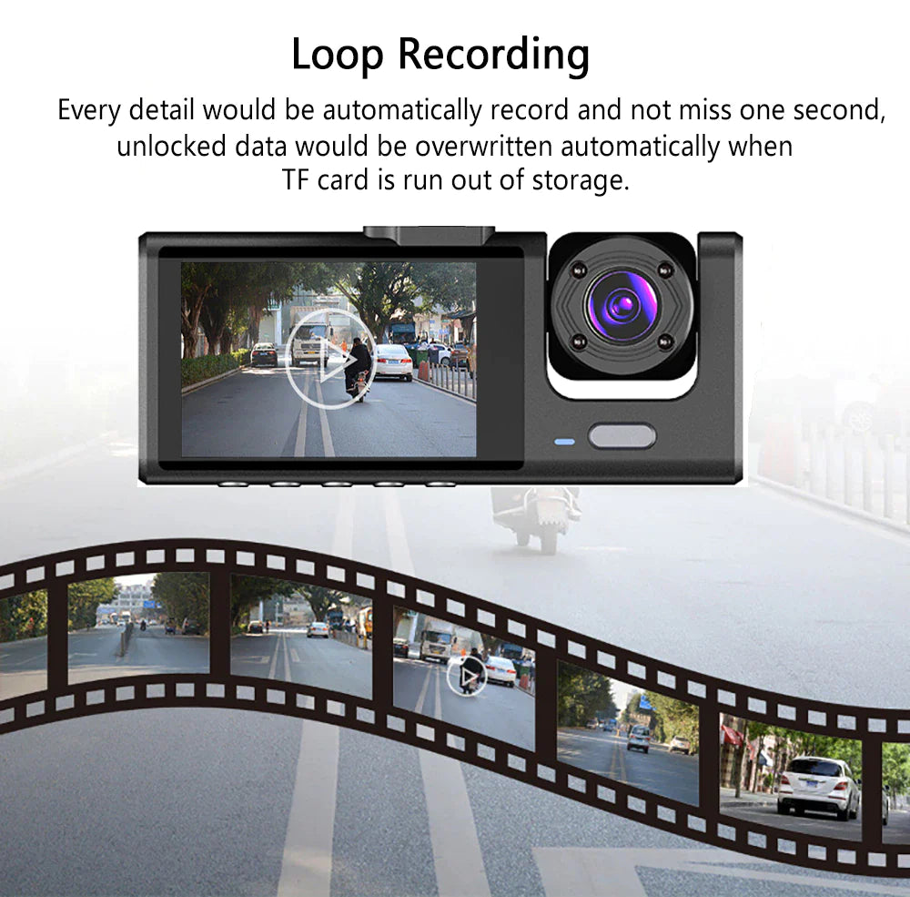 Dual-Lens Car Dash Cam 1080P, Front and Inside, G-Sensor