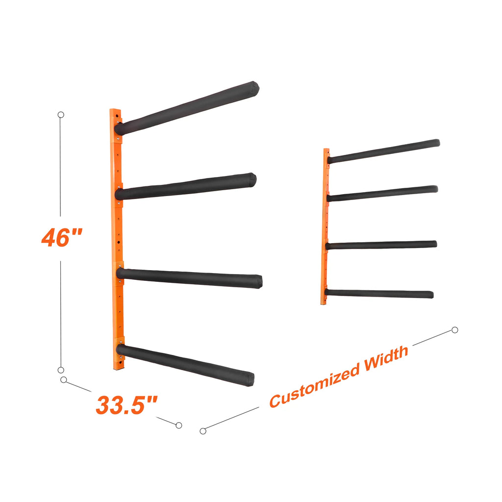 Wall Mount Kayak Storage Rack for 4 Boats, 400 Lb Padded Arms