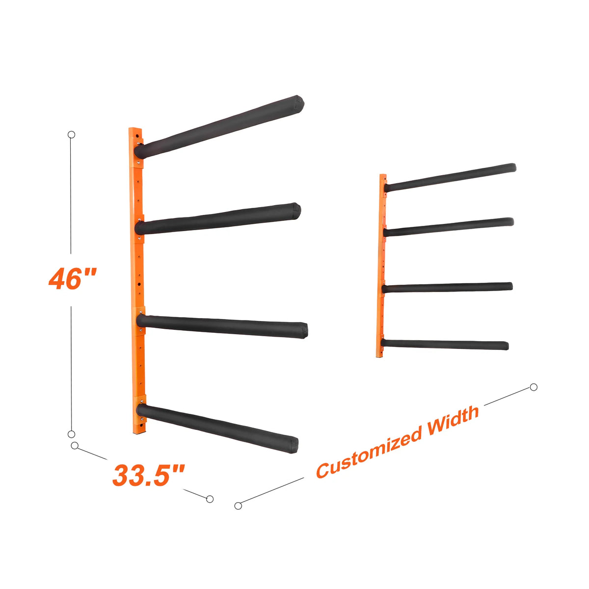 Wall Mount Kayak Storage Rack for 4 Boats, 400 Lb Padded Arms
