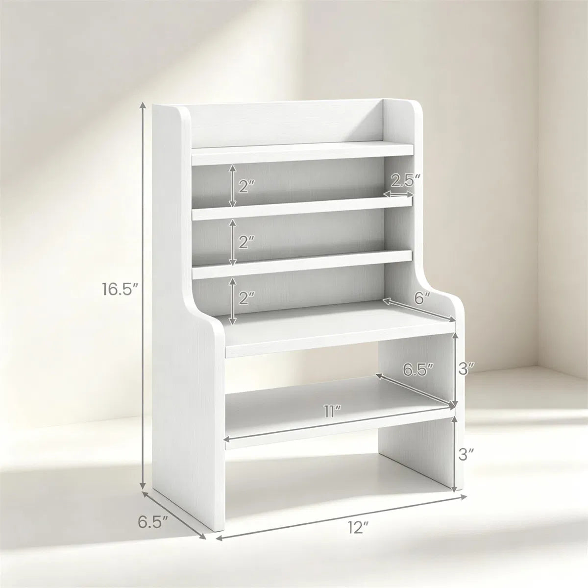 Desktop Storage Organizer, 6-Tier Wooden Shelf with Removable Tiers – image 4
