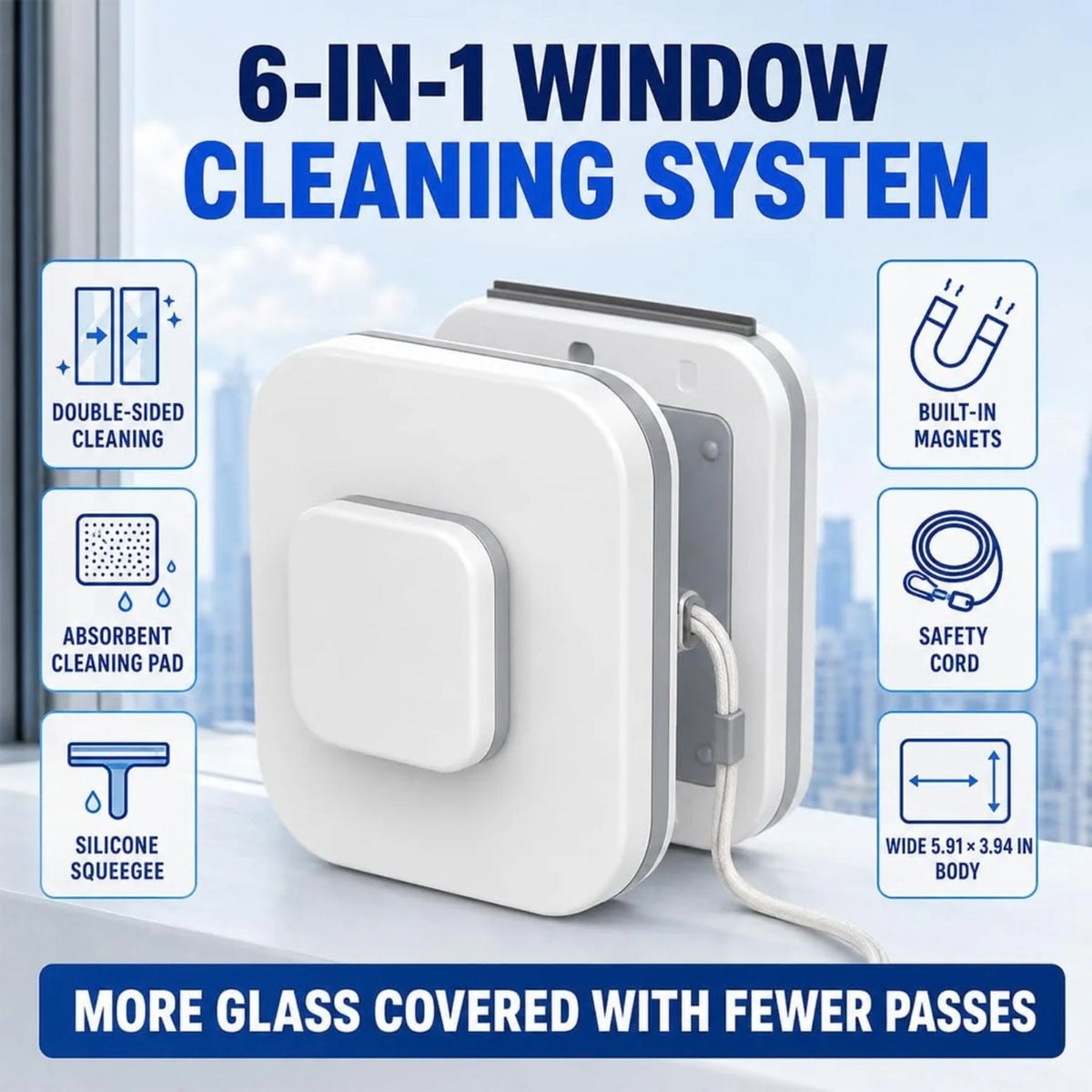 Magnetic Window Cleaner Double-Sided Glass Squeegee Tool – image 2
