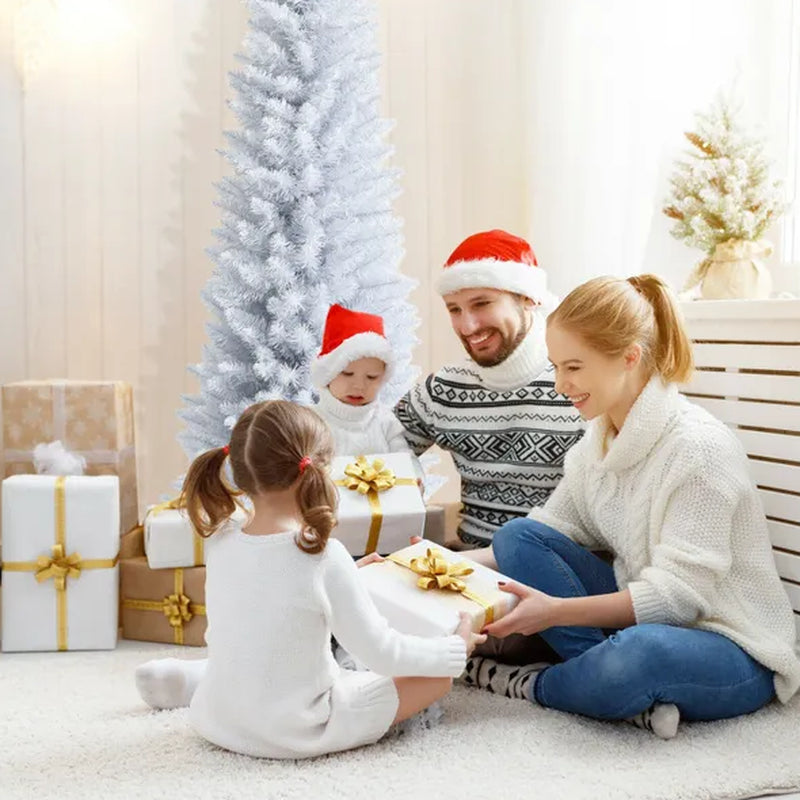 Christmas Tree, 6 Ft White Slim Pencil, Unlit with Metal Stand – image 9