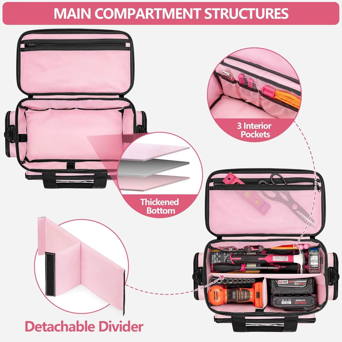 Pink Tool Bag Tote for Women, Construction Tool Organizer