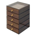 5-Tier Acrylic Jewelry Organizer Box, Walnut Grain with Velvet Lining