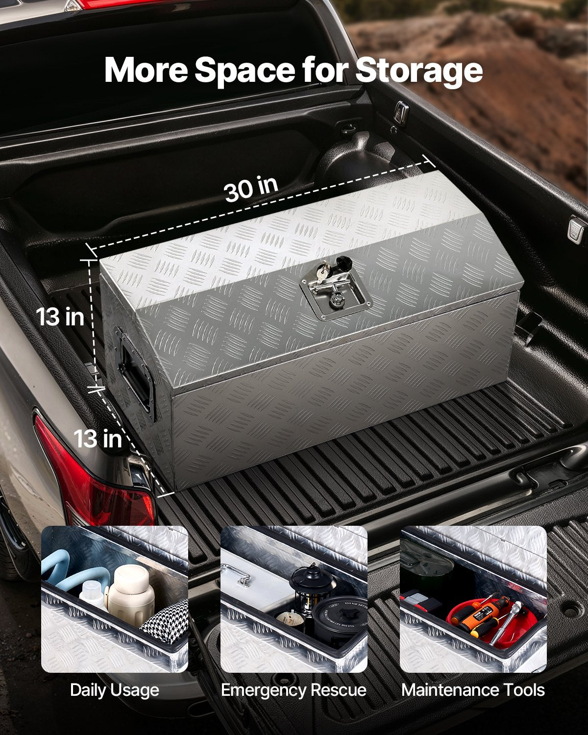 Truck Bed Tool Box, Aluminum 30 x 13 x 13 in with T-Handle Lock