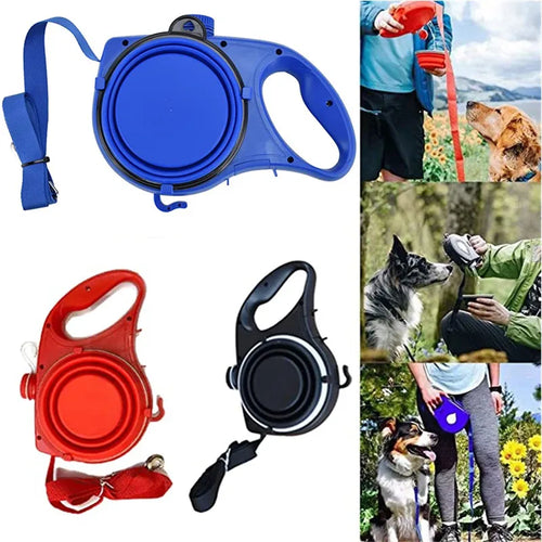 4-in-1 Dog Leash – Built-In Water Bottle, Bowl & Bag Dispenser