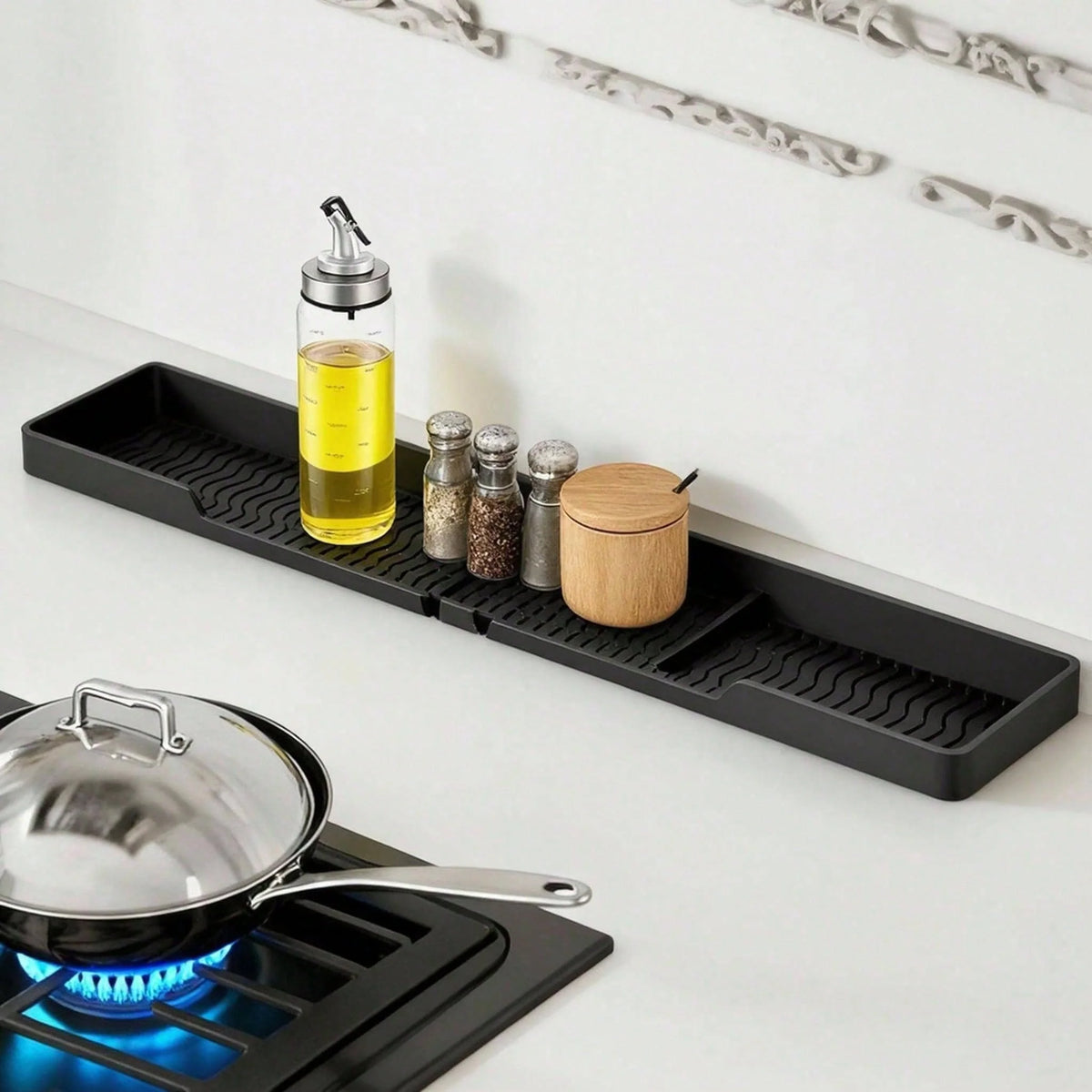 Stove Back Shelf, 30 in Heat-Resistant Silicone Spice Rack