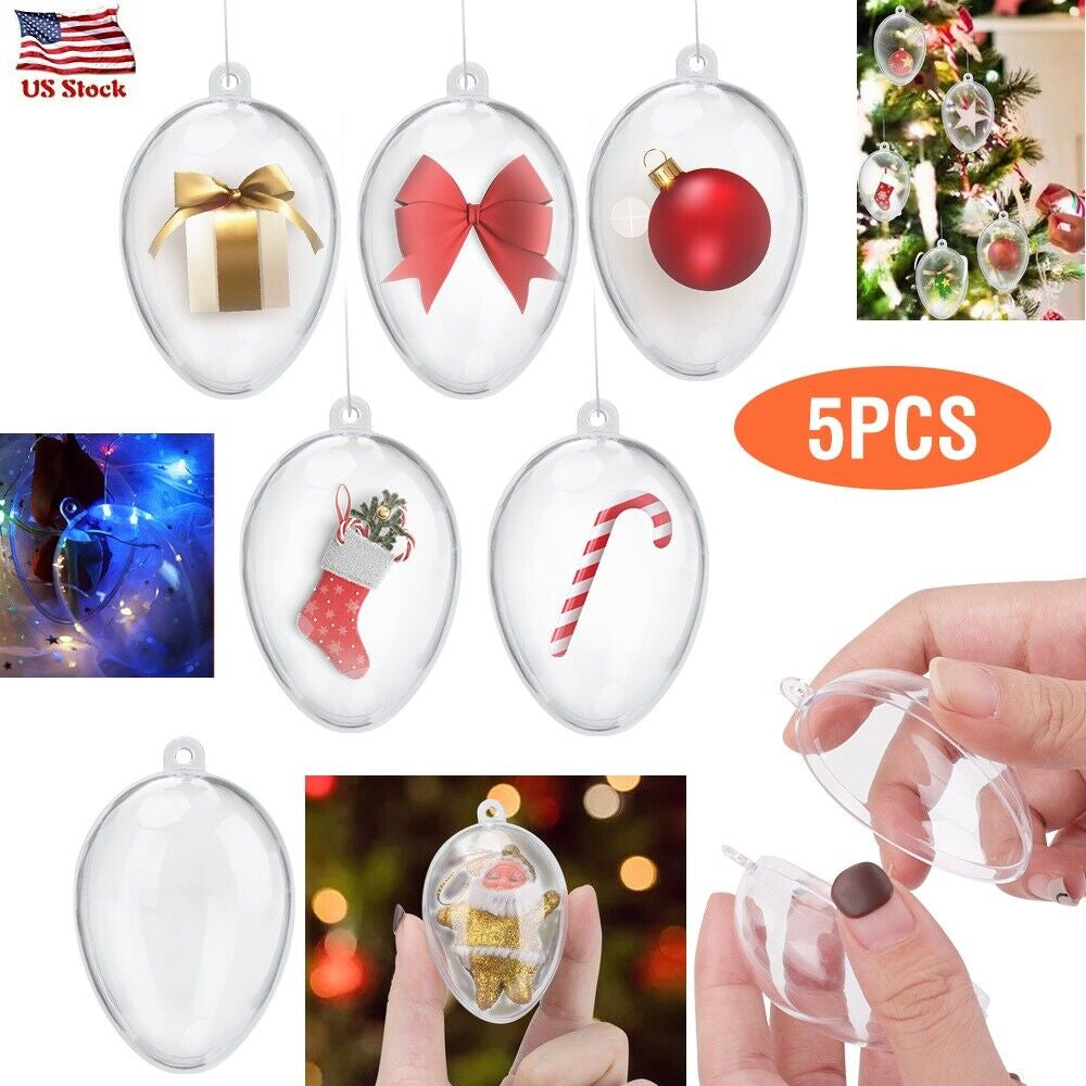 Fillable Christmas Ornaments – 5 Pc Clear Plastic Ball Baubles – image 5