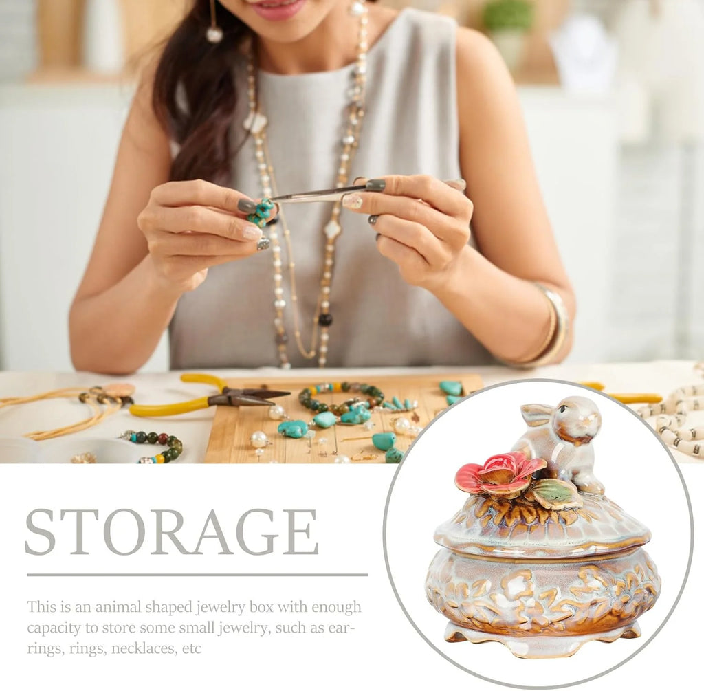 Ceramic Jewelry Box with Ring Tray, Small Charm & Necklace Case – image 5