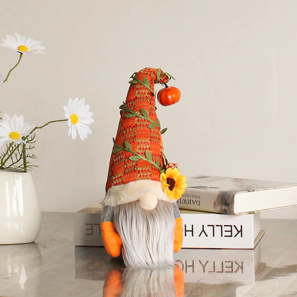 Fall Gnome Decoration – Plush Pumpkin and Sunflower Harvest Gnome