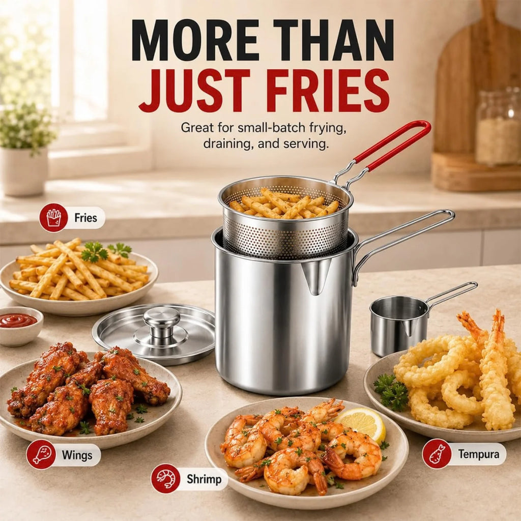 Fryer Pot with Draining Basket and Tongs, Stainless Steel – image 4