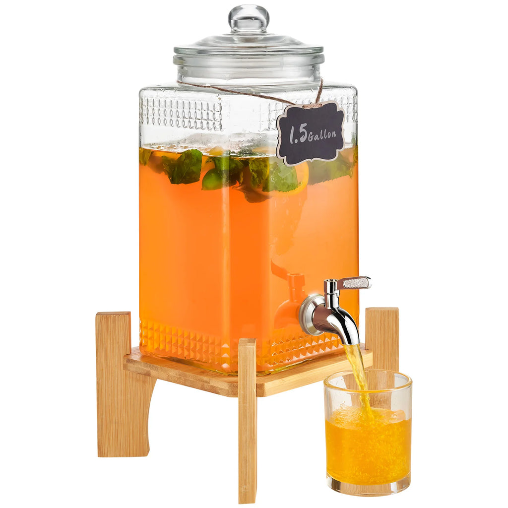 Set of 2 Glass 1.5 Gallon Punch Jars with Stand and Steel Taps – image 9