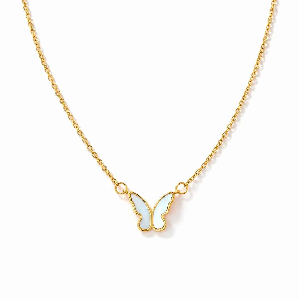 Butterfly Pendant Necklace - Shell Butterfly on Stainless Chain