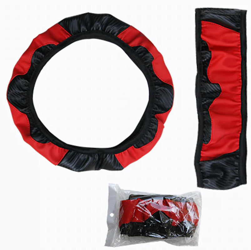 Steering Wheel Cover, Red & Black Carbon Fiber PU Leather, 15 in – image 4