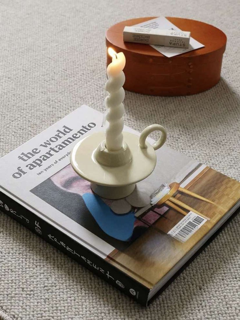 Retro Ceramic Candle Holder with Ring Handle, Handmade – image 6