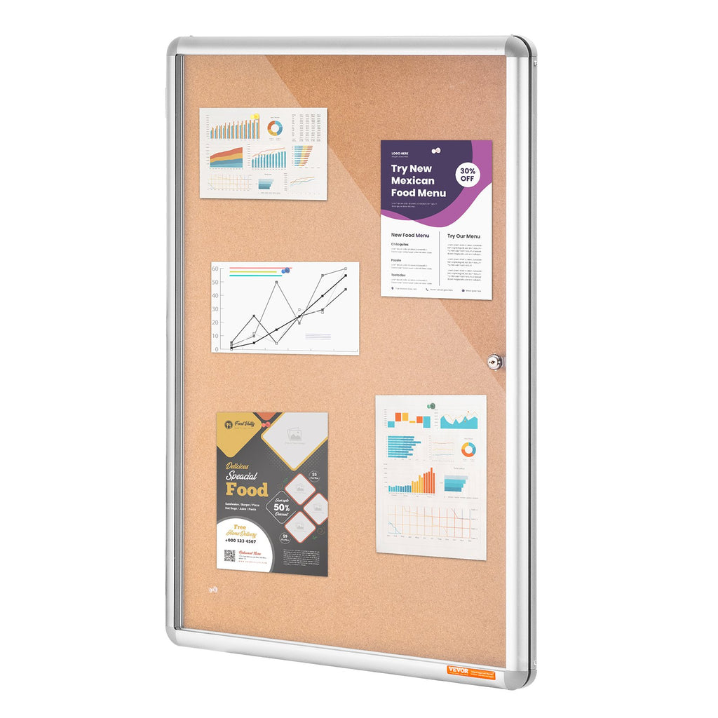 Lockable Enclosed Cork Board 36 x 24 in with Aluminum Frame – image 1