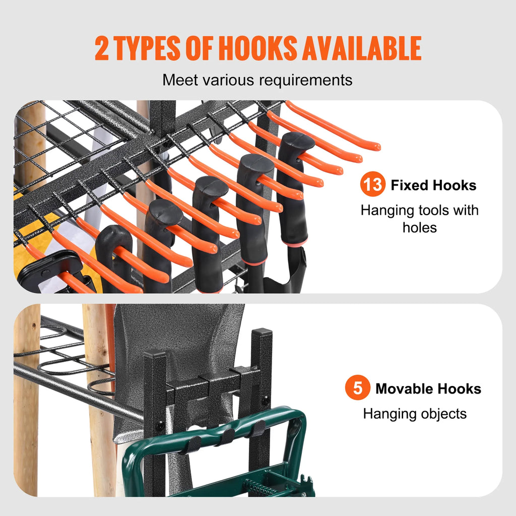 Garden Tool Organizer Rack, 16 Slots with Hooks and Locking Wheels – image 3