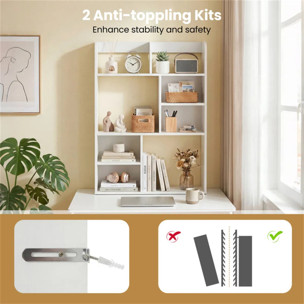 Vertical 8-Cube Desktop Storage Shelf, White Desk Organizer Hutch – image 8