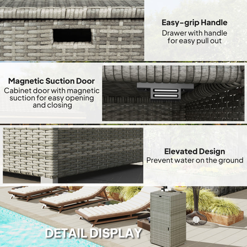 Outdoor Wicker Storage Cabinet with Drawer, 47 in Pool Towel Storage – image 6