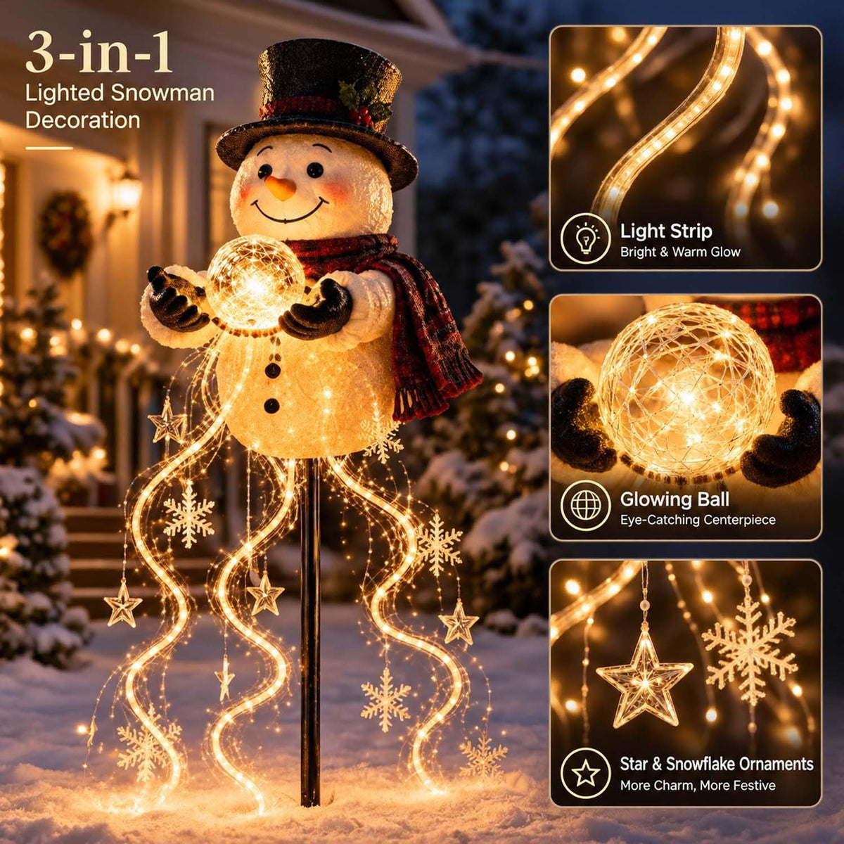 Solar Snowman Fountain Light - Cascading Snowflake LED Yard Stake – image 5