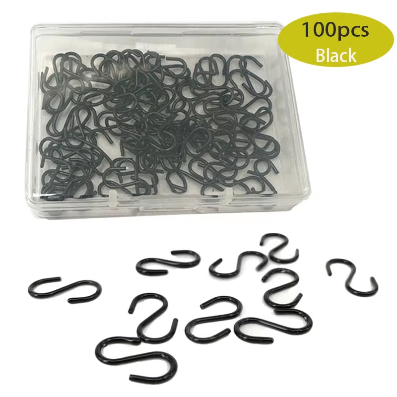 Mini S-Hook Ornament Hooks – 100 Pack with Storage Box