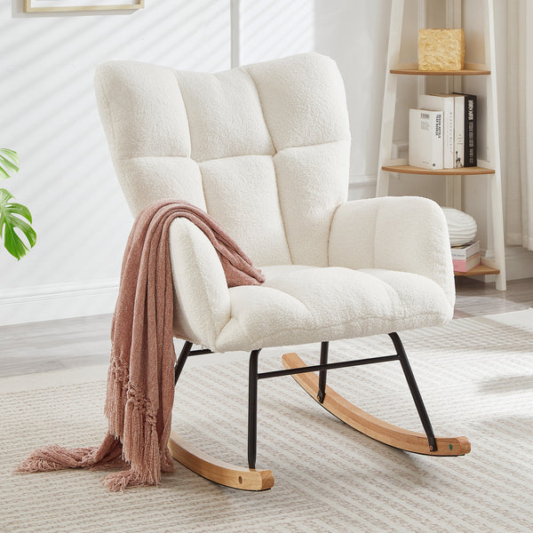 Tufted Teddy Fabric Glider Rocking Chair, Ivory