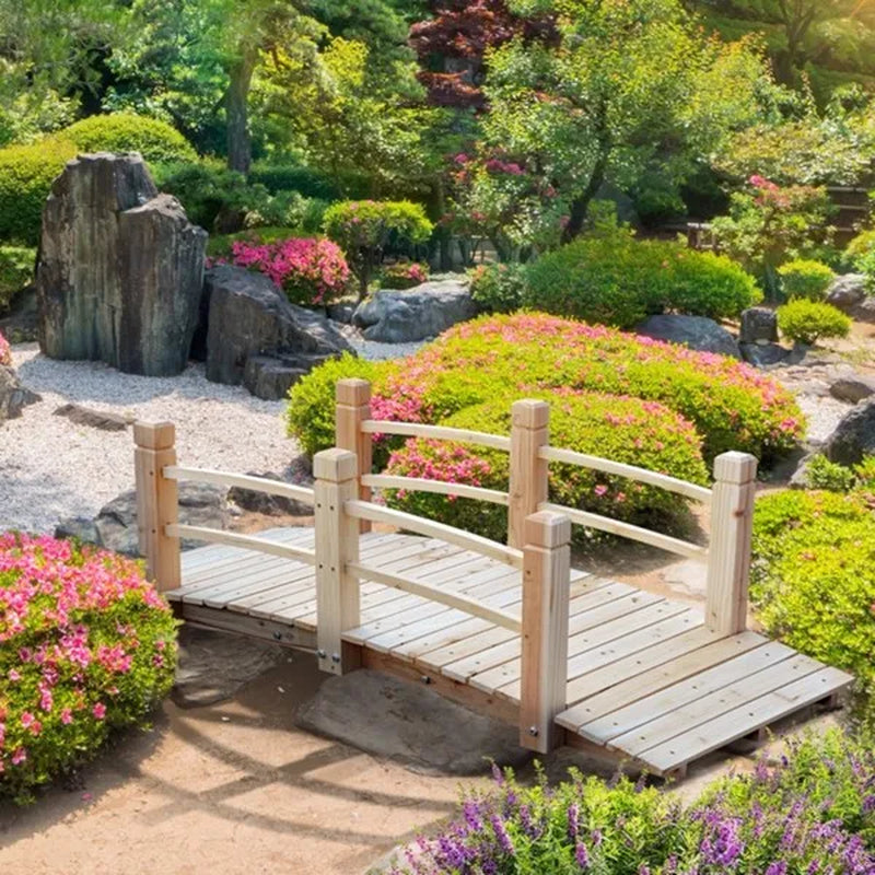 Wooden Garden Bridge 5 ft, Arched Fir Wood Footbridge 400 lb – image 1
