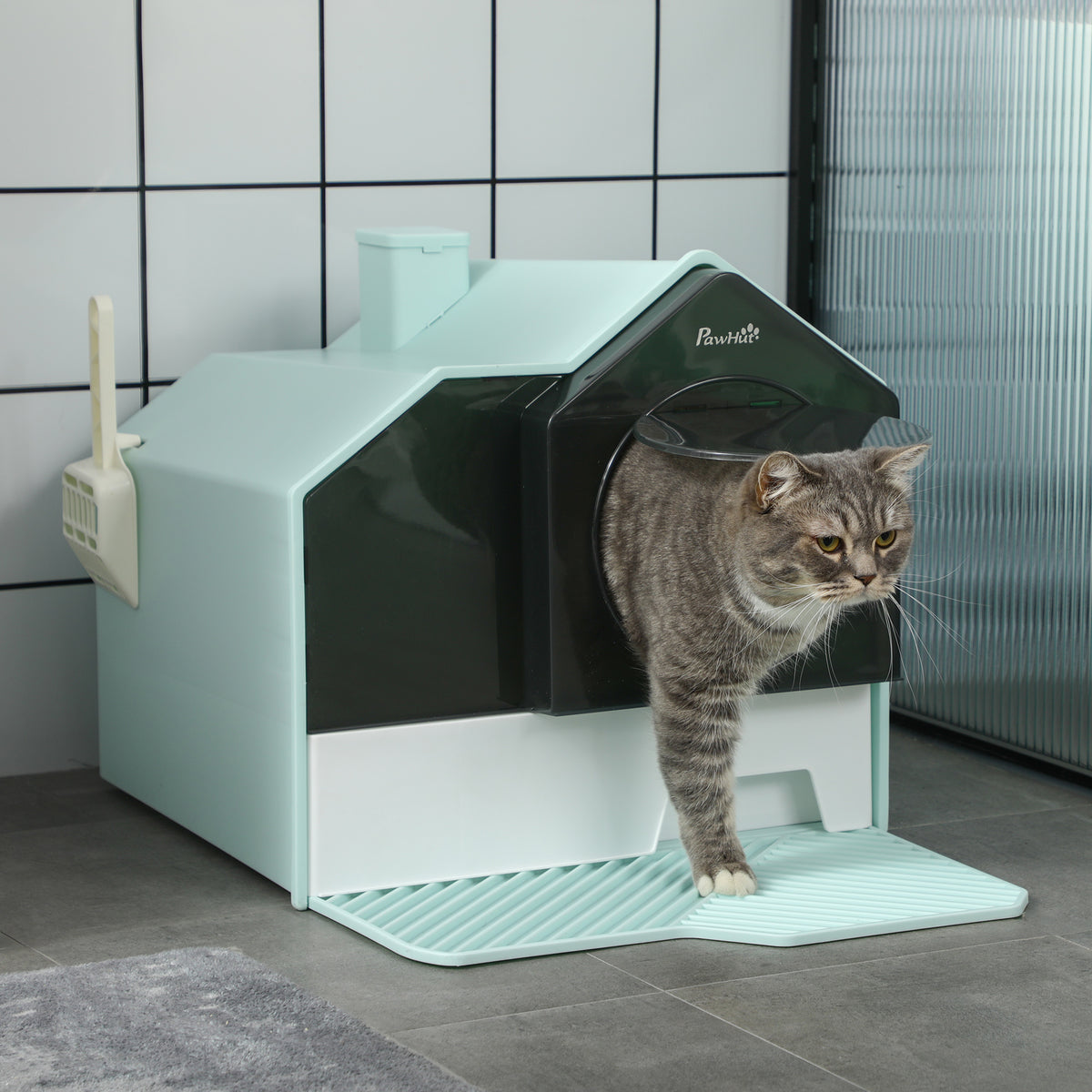 Hooded Cat Litter Box - Enclosed House Design with Drawer and Mat – image 2