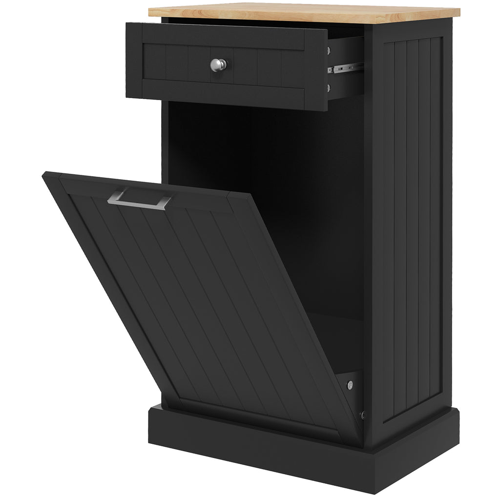 Tilt Out Trash Cabinet, 10 Gallon Hidden Trash Can with Drawer, Black