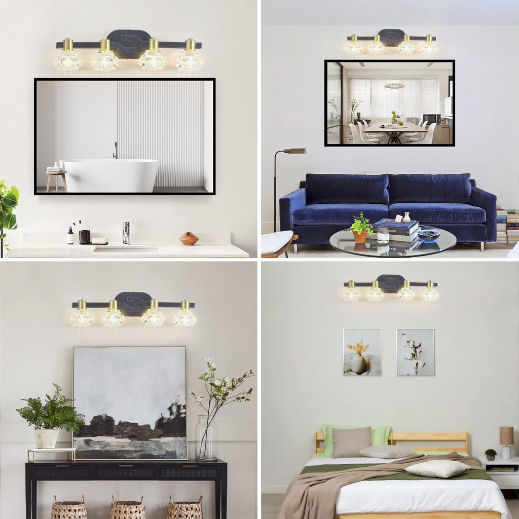 Vintage 4-Light Crystal Wall Sconce Black Gold Vanity Light 24 In – image 4