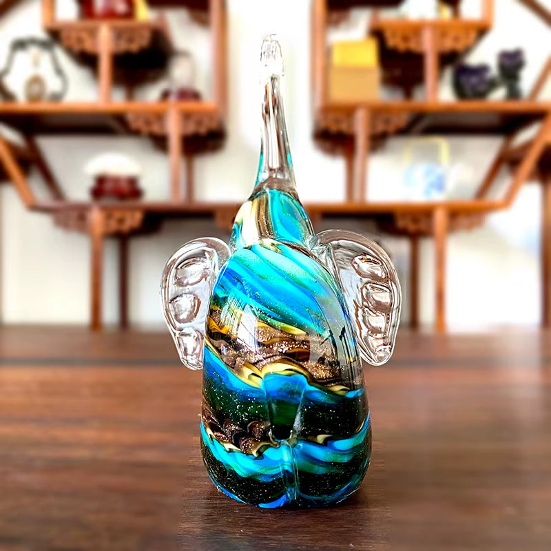 Hand Blown Glass Elephant Figurine, Crystal Table Sculpture – image 3
