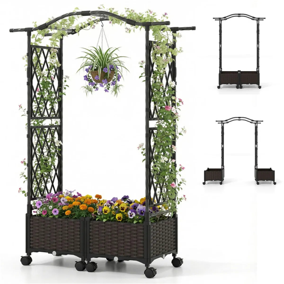 Raised Garden Bed, Self-Watering Vertical with Trellis and Wheels – image 2