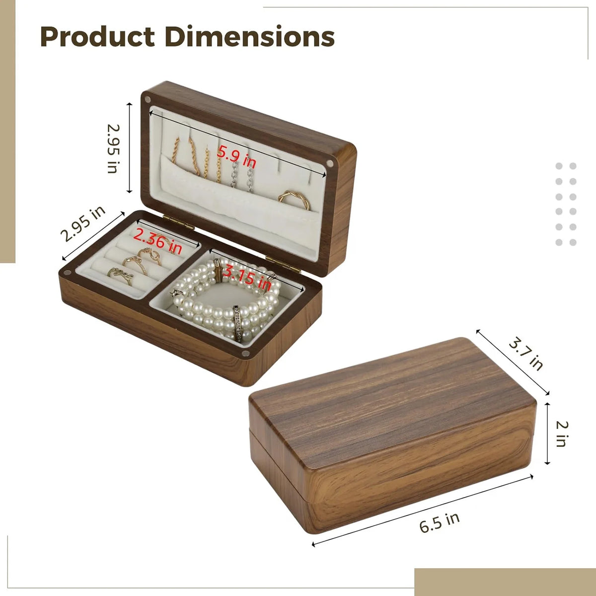 Travel Jewelry Case – Compact Walnut Wood Organizer for Rings – image 3