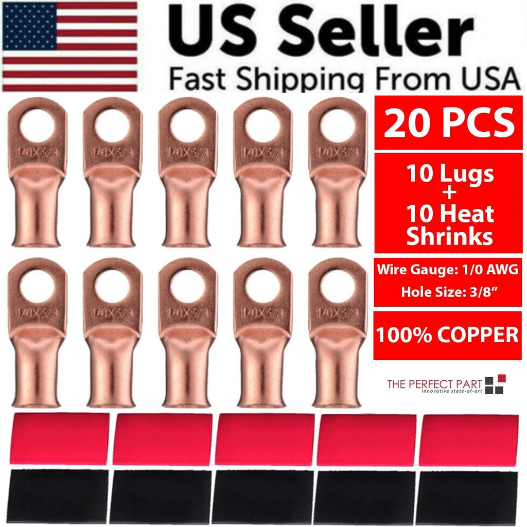 Electrical 1/0 AWG Copper Lugs with Heat Shrink, 20 Pcs