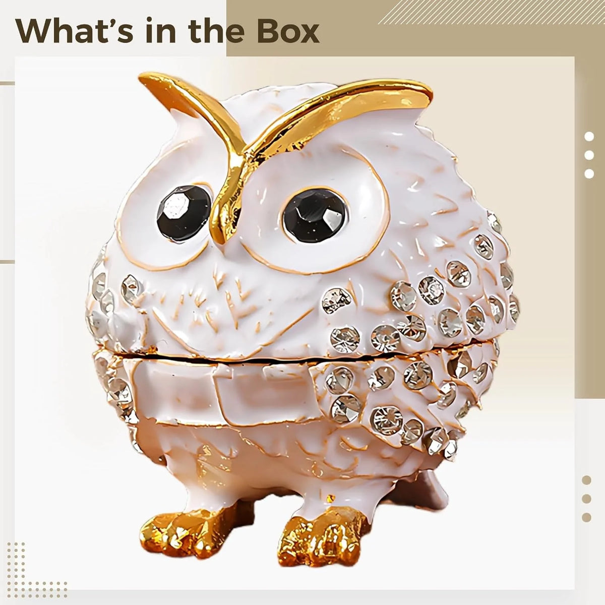 Owl Trinket Box – Hand Painted Enamel Jewelry Box with Rhinestones – image 2