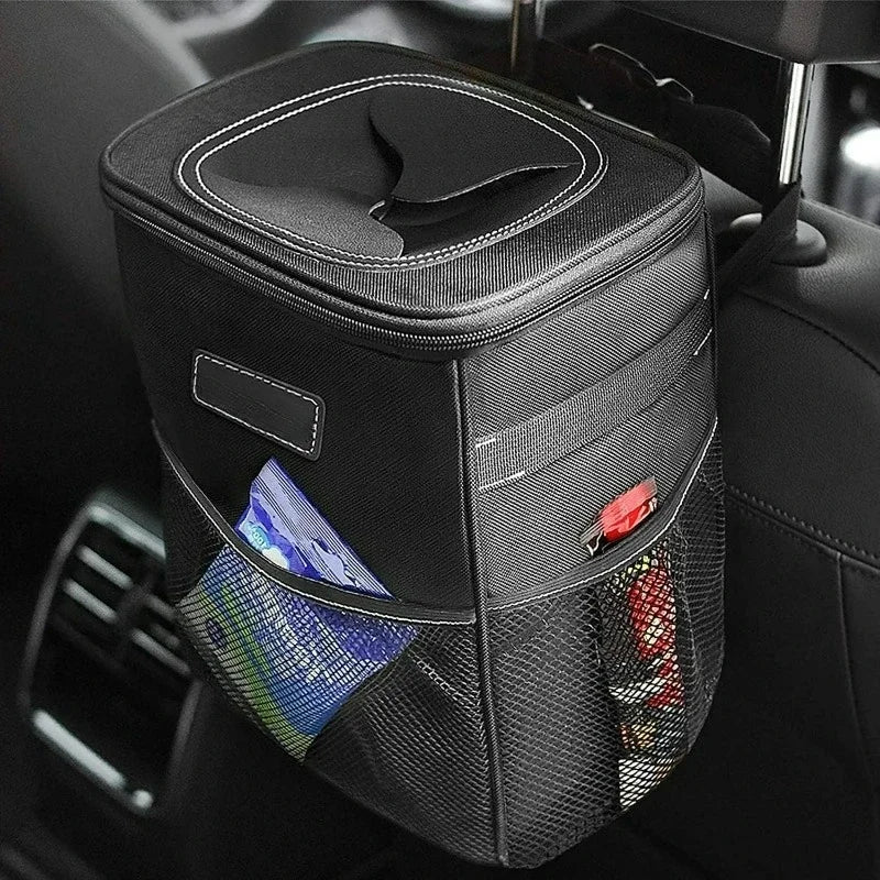 Car Trash Can with Lid, 2-Gallon Leak-Proof Bin with Pockets – image 2